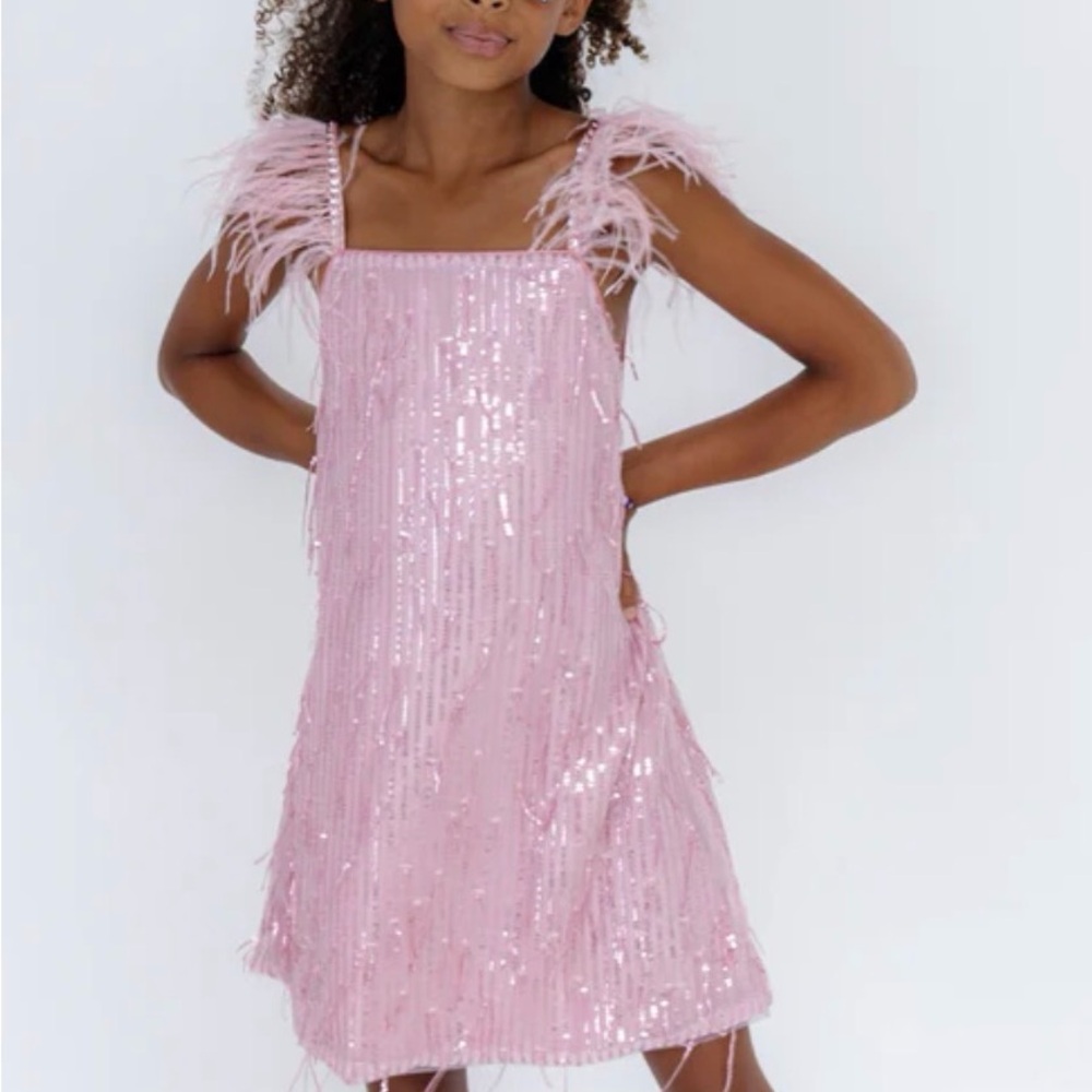 NWT Lola + The Boys Pink Mila Feather Party Dress